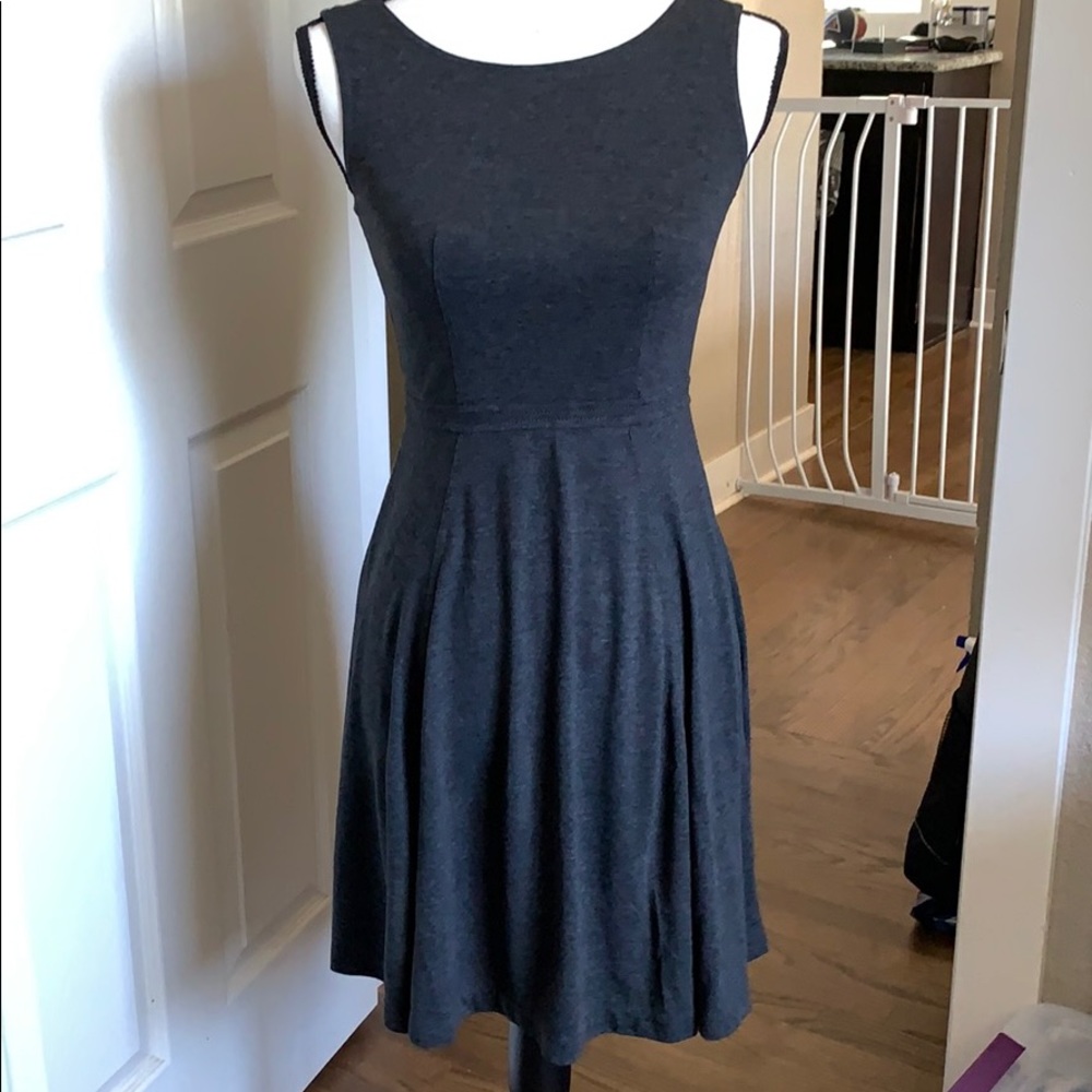 LOFT Petite Full Skirt Knit Dress OP Charcoal